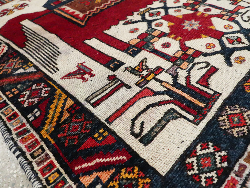 Vintage Persian Pictorial Bakhtiari Square Accent Rug (Pair: 1 of 2), No.30033 - Gss