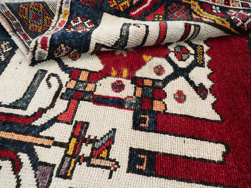 Vintage Persian Pictorial Bakhtiari Square Accent Rug (Pair: 1 of 2), No.30033 - Gss