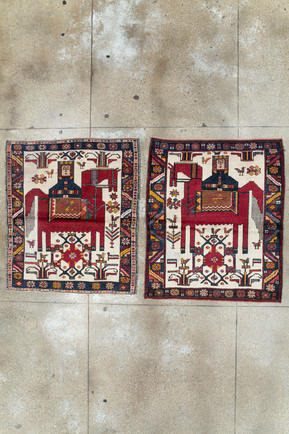 Vintage Persian Pictorial Bakhtiari Square Accent Rug (Pair: 1 of 2), No.30033 - Gss