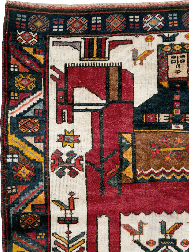 Vintage Persian Pictorial Bakhtiari Square Accent Rug (Pair: 2 of 2), No.30034 - Gss