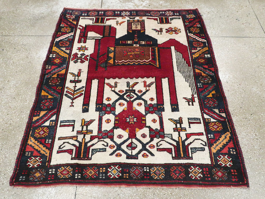 Vintage Persian Pictorial Bakhtiari Square Accent Rug (Pair: 2 of 2), No.30034 - Gss