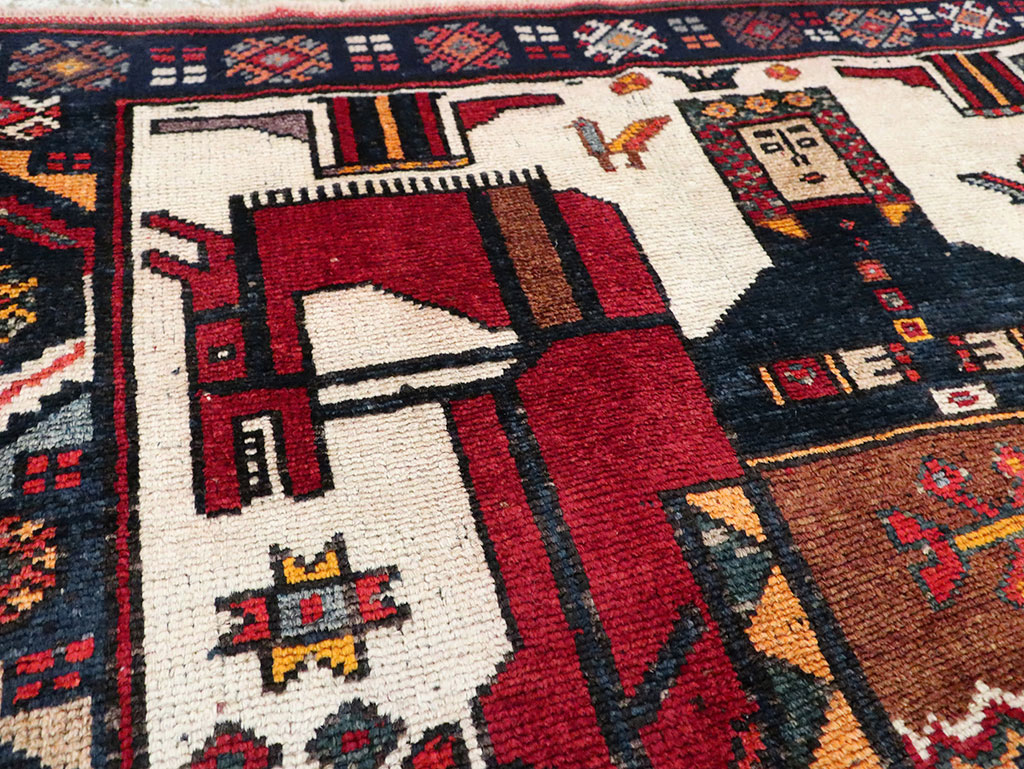 Vintage Persian Pictorial Bakhtiari Square Accent Rug (Pair: 2 of 2), No.30034 - Gss