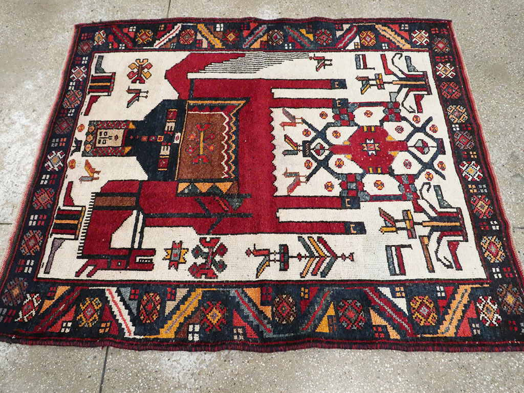 Vintage Persian Pictorial Bakhtiari Square Accent Rug (Pair: 2 of 2), No.30034 - Gss