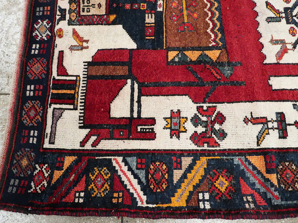 Vintage Persian Pictorial Bakhtiari Square Accent Rug (Pair: 2 of 2), No.30034 - Gss