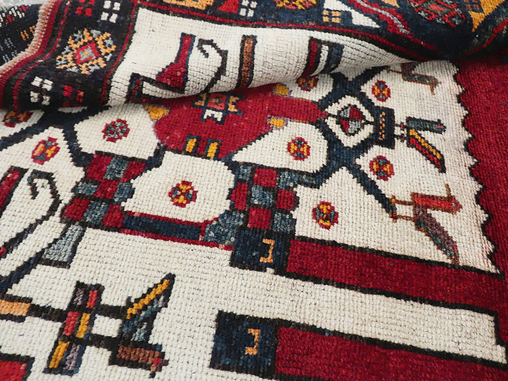 Vintage Persian Pictorial Bakhtiari Square Accent Rug (Pair: 2 of 2), No.30034 - Gss