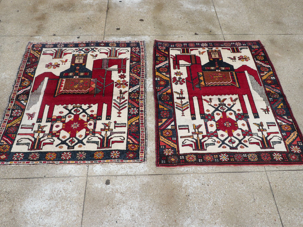 Vintage Persian Pictorial Bakhtiari Square Accent Rug (Pair: 2 of 2), No.30034 - Gss