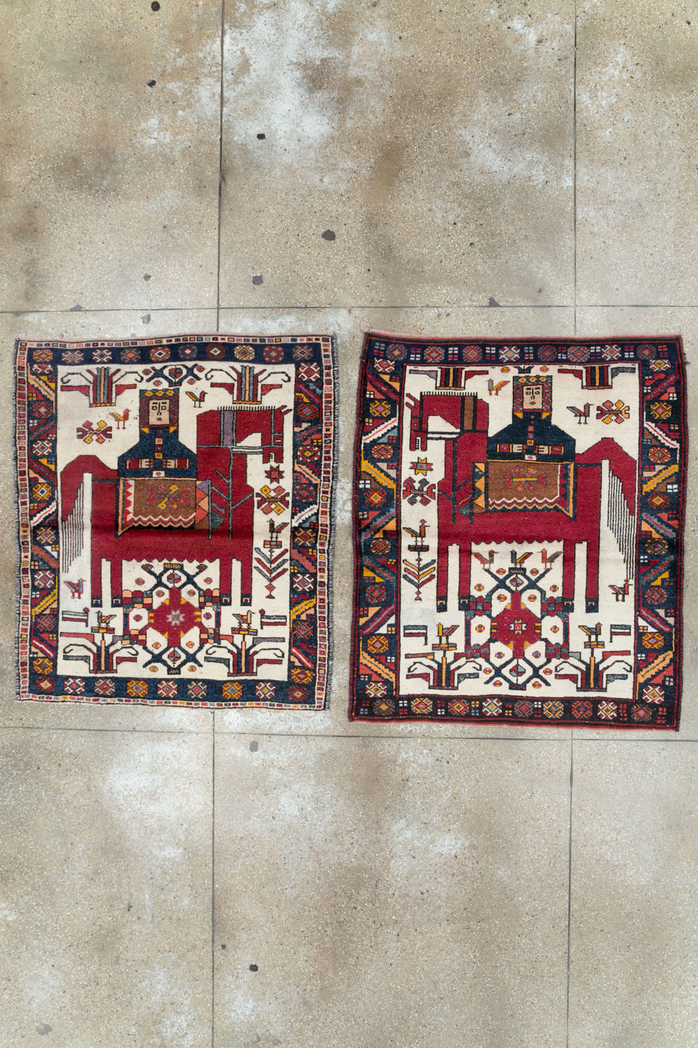 Vintage Persian Pictorial Bakhtiari Square Accent Rug (Pair: 2 of 2), No.30034 - Gss