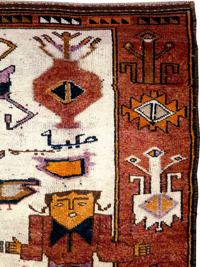 Vintage Persian Pictorial Bakhtiari Accent Rug, No.30036 - Gss