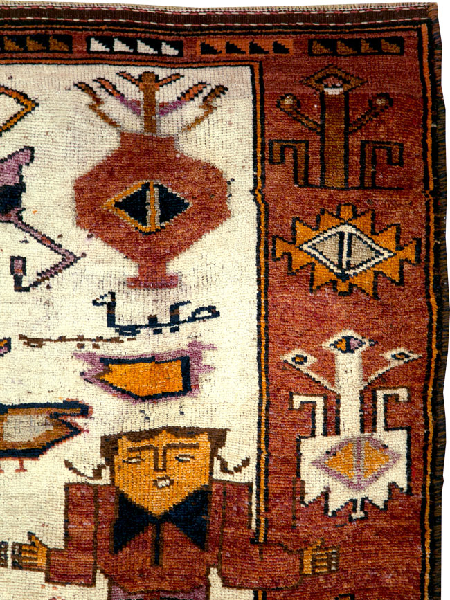 Vintage Persian Pictorial Bakhtiari Accent Rug, No.30036 - Gss