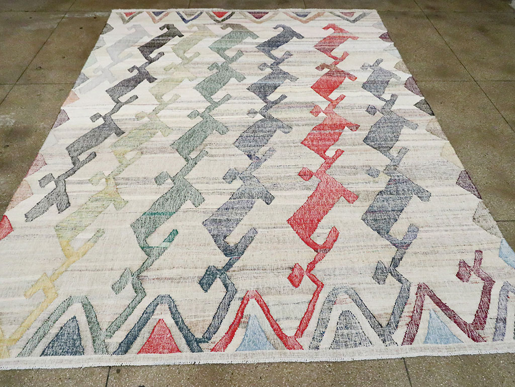 Contemporary Geometric Turkish Flatweave Kilim , No.30112 - Gss