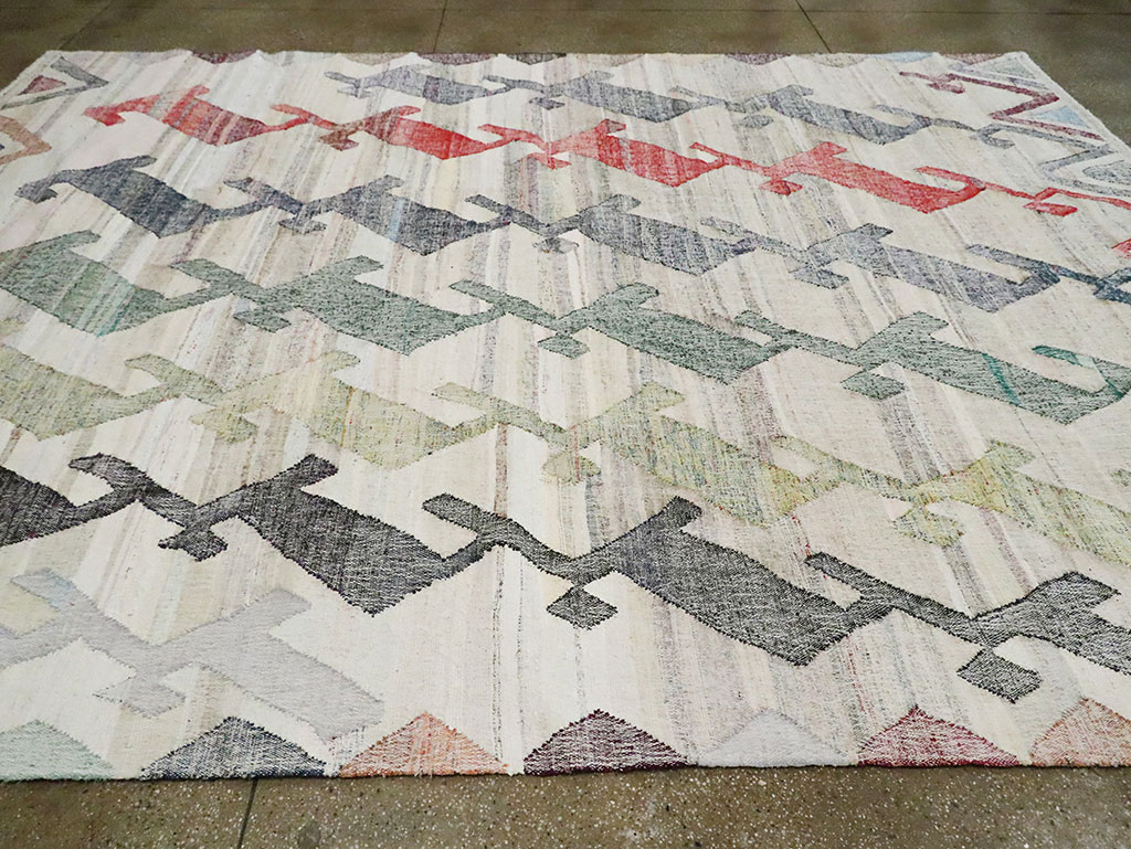 Contemporary Geometric Turkish Flatweave Kilim , No.30112 - Gss