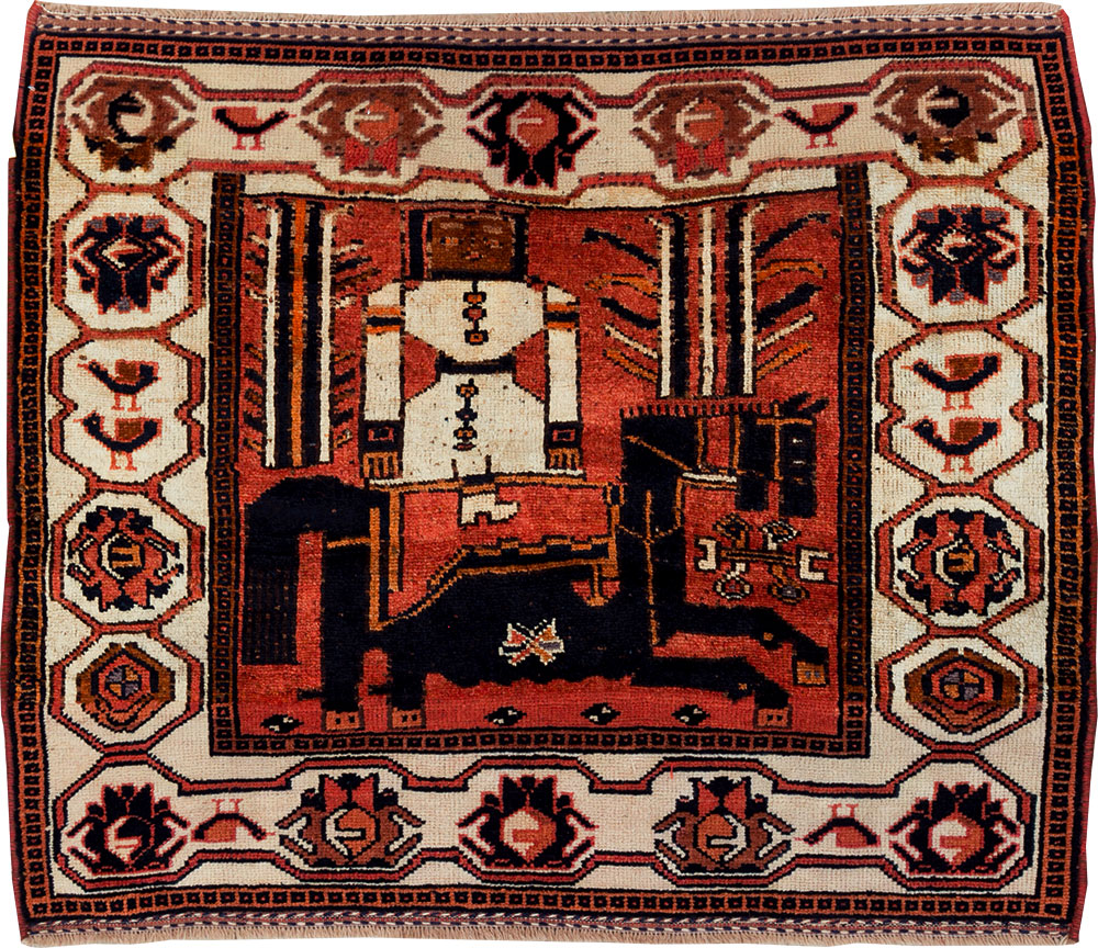 Vintage Persian Pictorial Bakhtiari Accent Rug, No.30144 - Gss