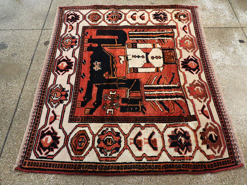 Vintage Persian Pictorial Bakhtiari Accent Rug, No.30144 - Gss