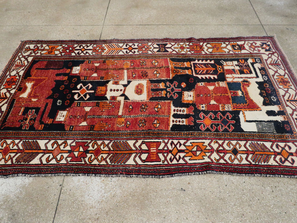 Vintage Persian Pictorial Bakhtiari Rug, No.30145 - Gss