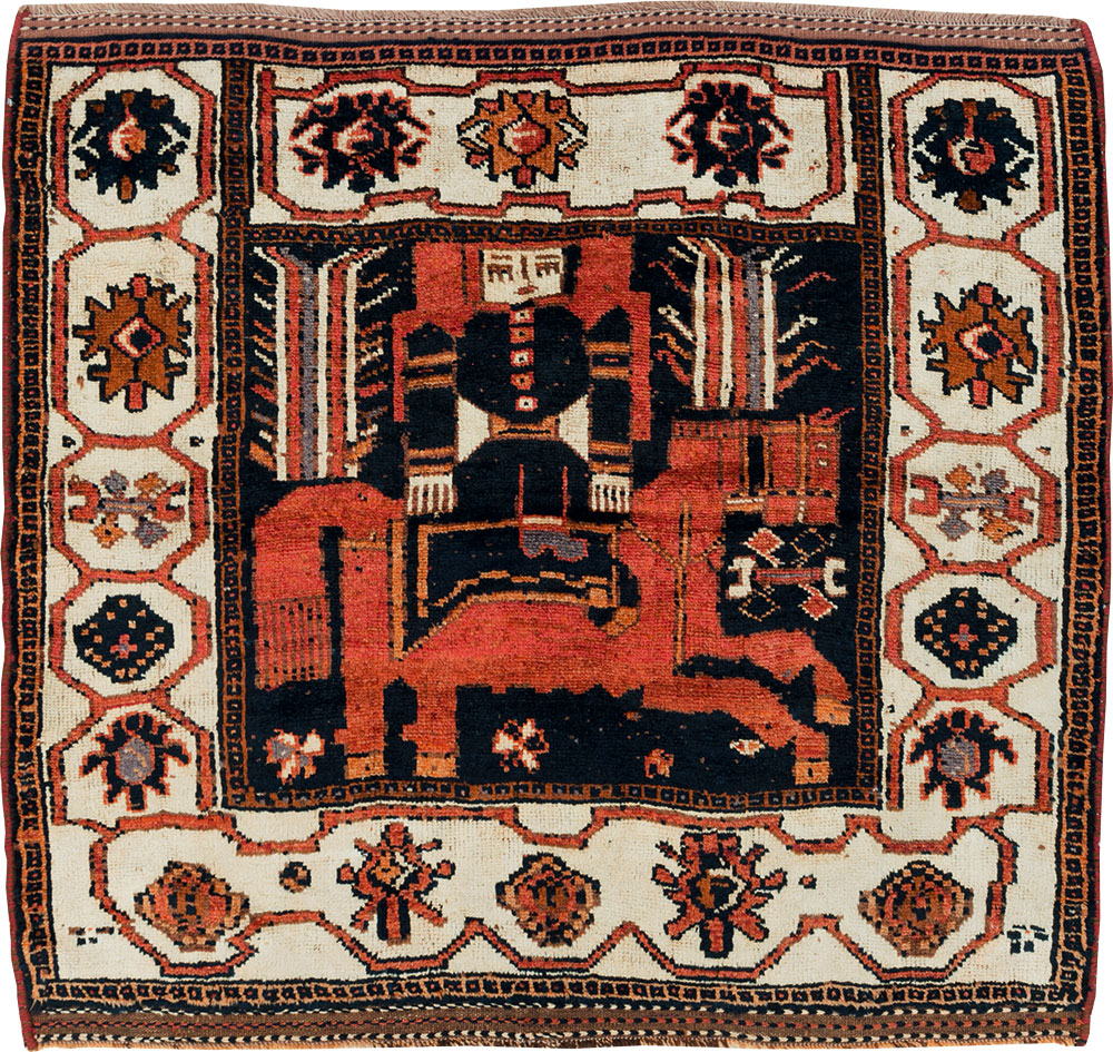 Vintage Persian Pictorial Bakhtiari Accent Rug, No.30146 - Gss