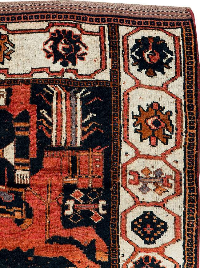 Vintage Persian Pictorial Bakhtiari Accent Rug, No.30146 - Gss