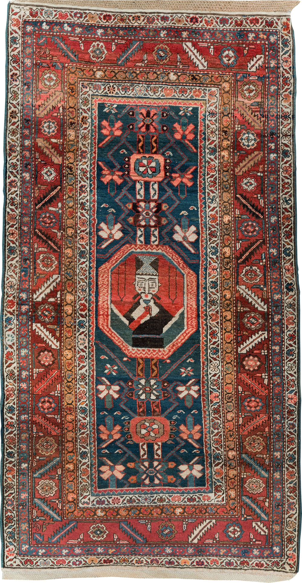 Antique Persian Bakshaish Pictorial Throw Rug, No.30188 - Gss