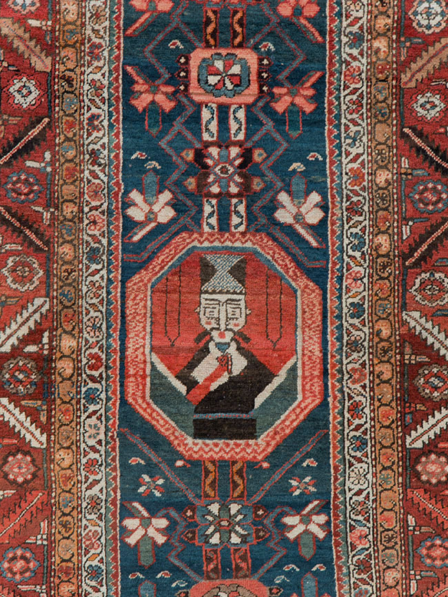 Antique Persian Bakshaish Pictorial Throw Rug, No.30188 - Gss
