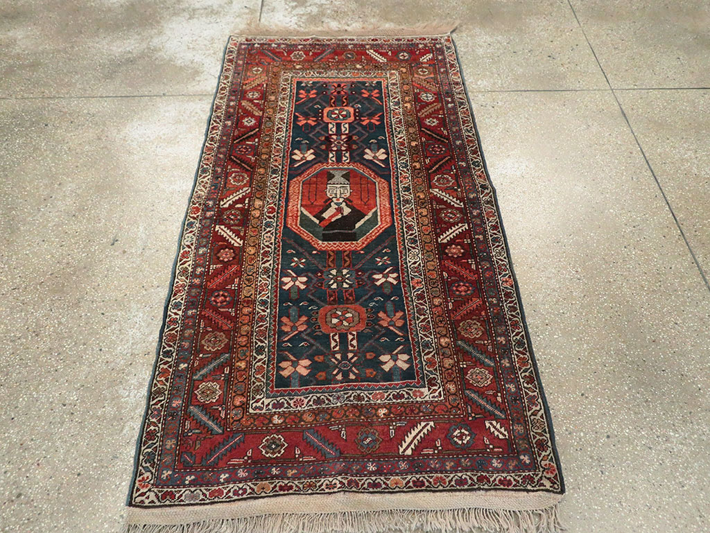 Antique Persian Bakshaish Pictorial Throw Rug, No.30188 - Gss