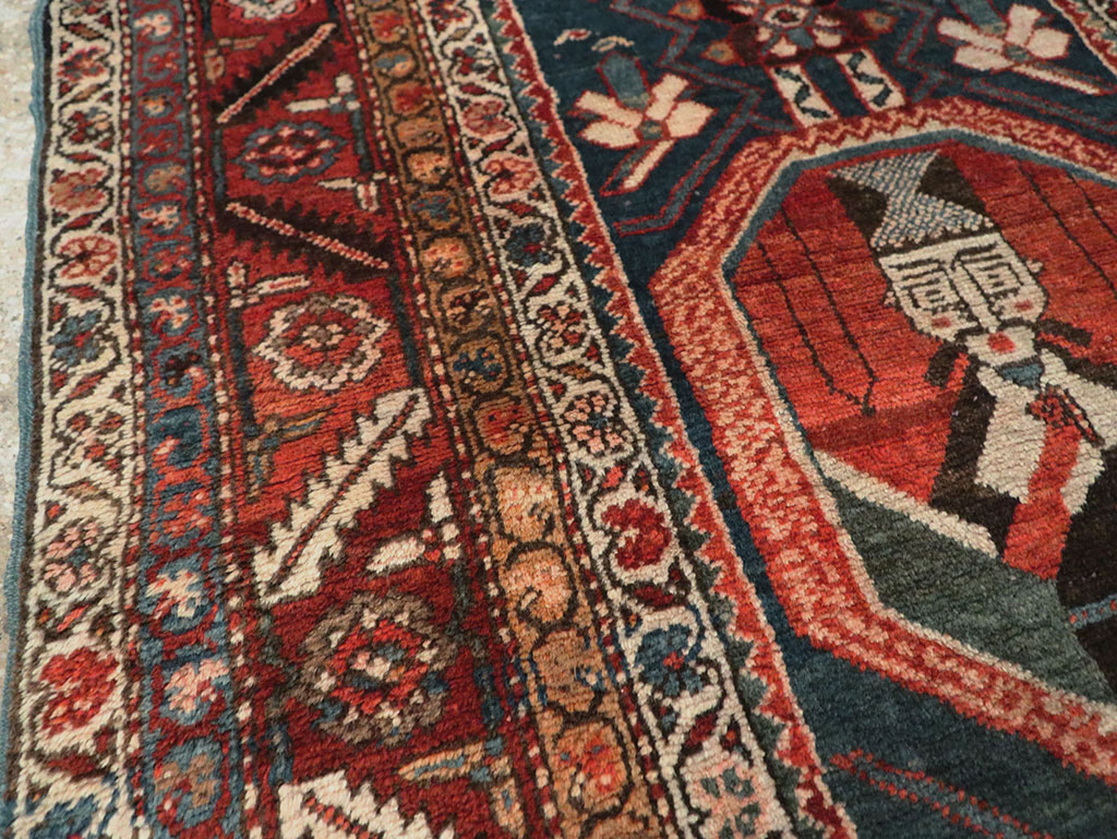 Antique Persian Bakshaish Pictorial Throw Rug, No.30188 - Gss