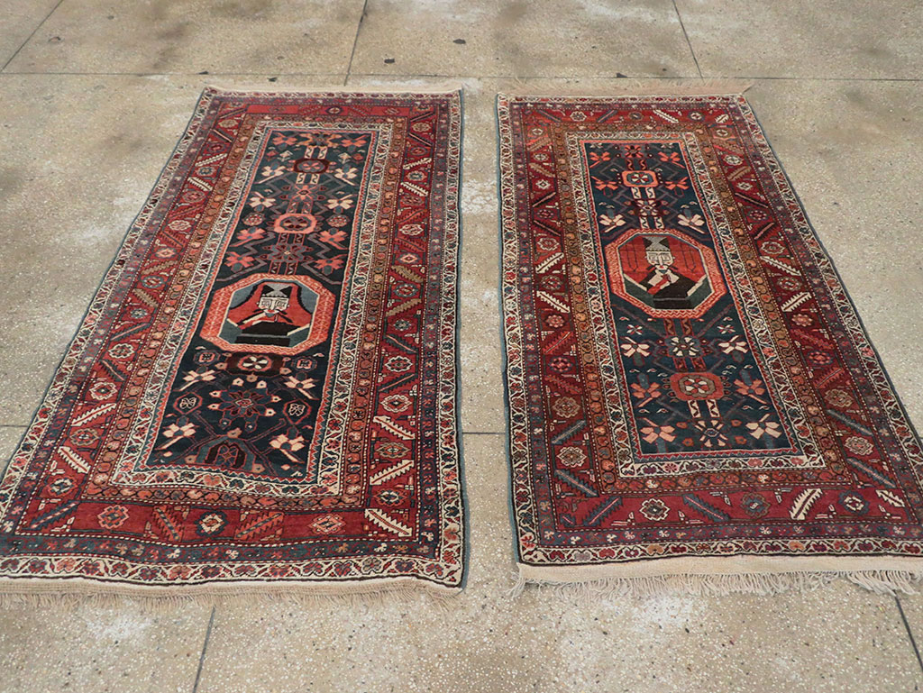 Antique Persian Bakshaish Pictorial Throw Rug, No.30188 - Gss