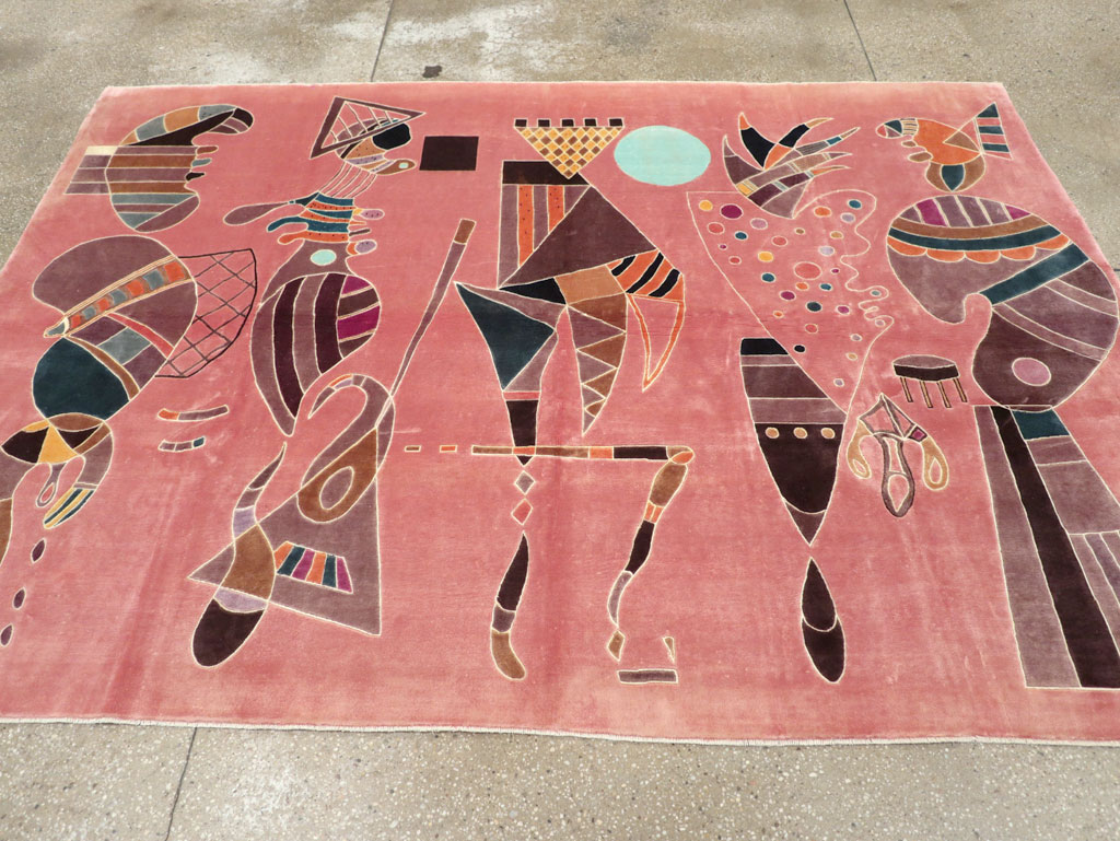 Vintage Turkish Cubist Style Art Deco Accent Carpet, No.30197 - Gss