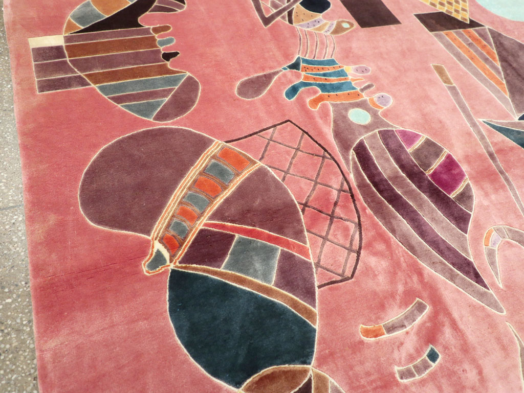 Vintage Turkish Cubist Style Art Deco Accent Carpet, No.30197 - Gss