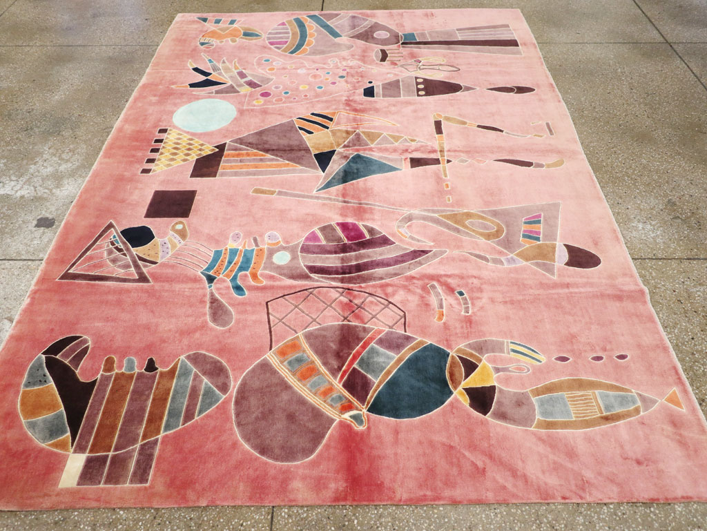 Vintage Turkish Cubist Style Art Deco Accent Carpet, No.30197 - Gss