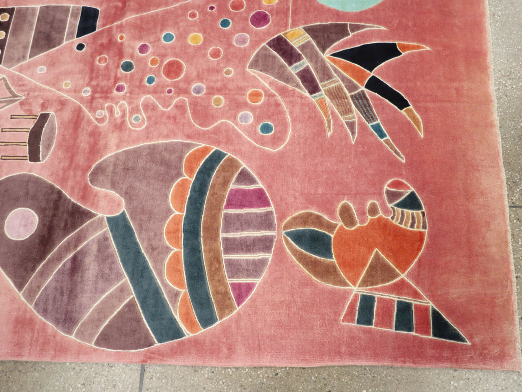 Vintage Turkish Cubist Style Art Deco Accent Carpet, No.30197 - Gss