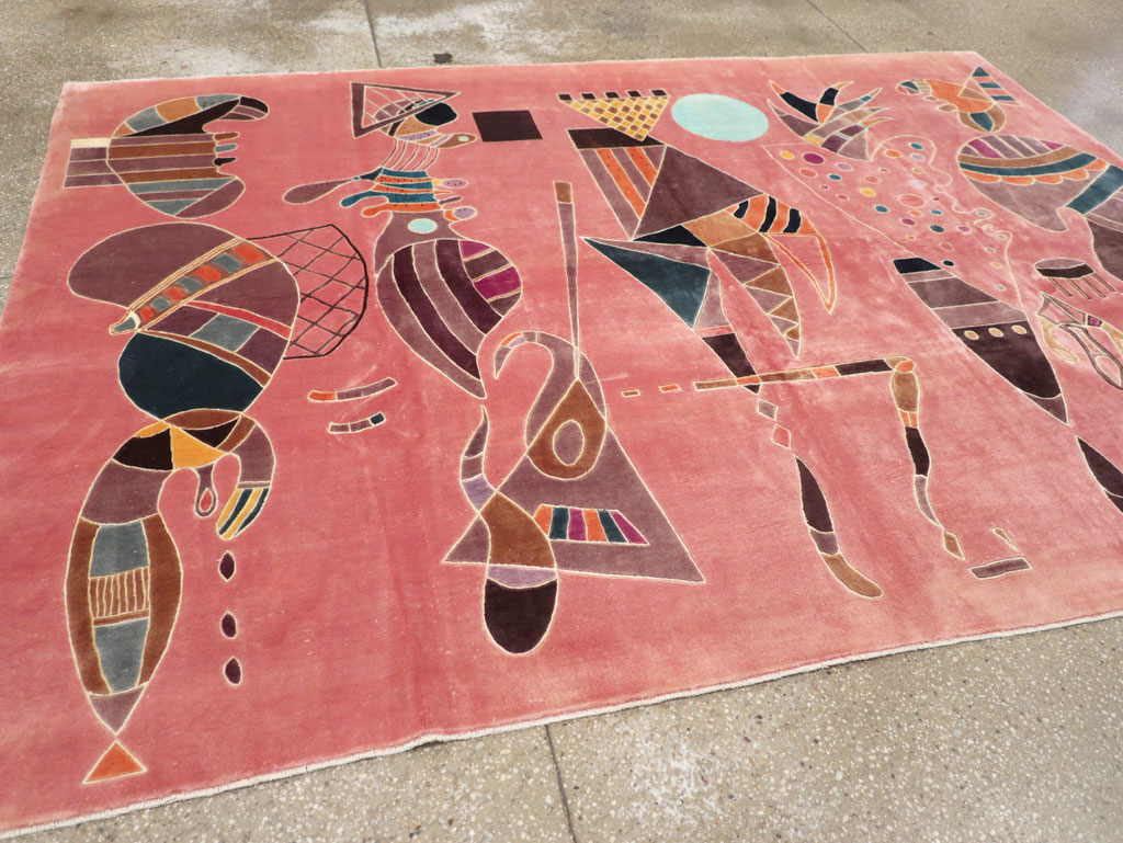 Vintage Turkish Cubist Style Art Deco Accent Carpet, No.30197 - Gss