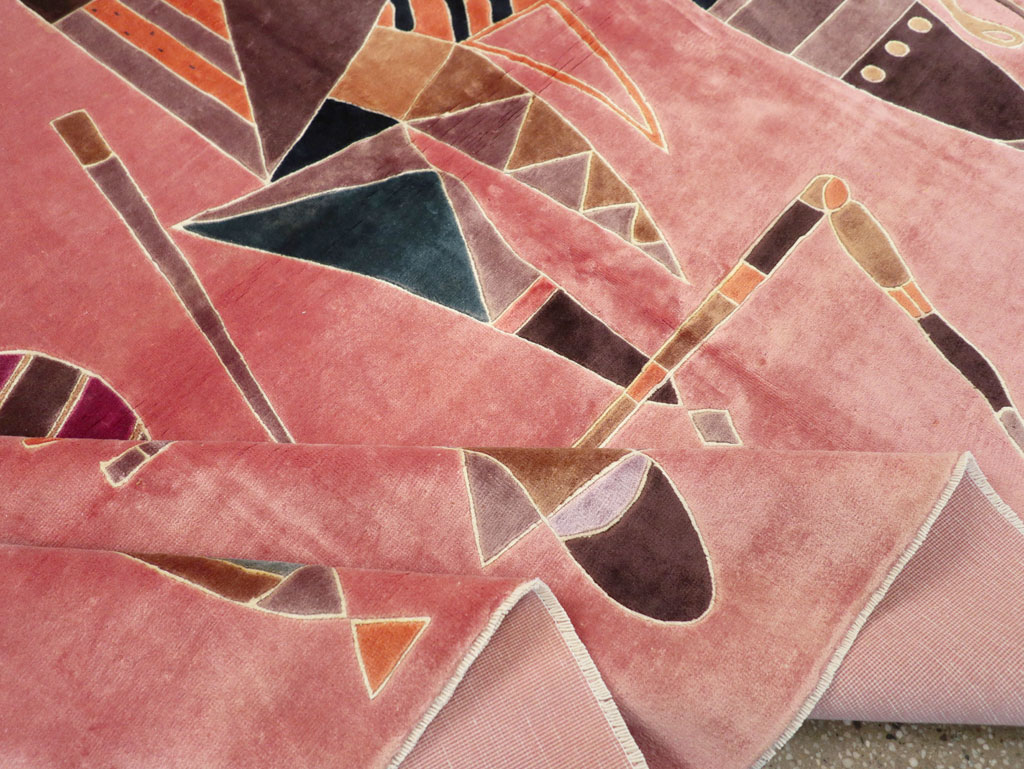 Vintage Turkish Cubist Style Art Deco Accent Carpet, No.30197 - Gss