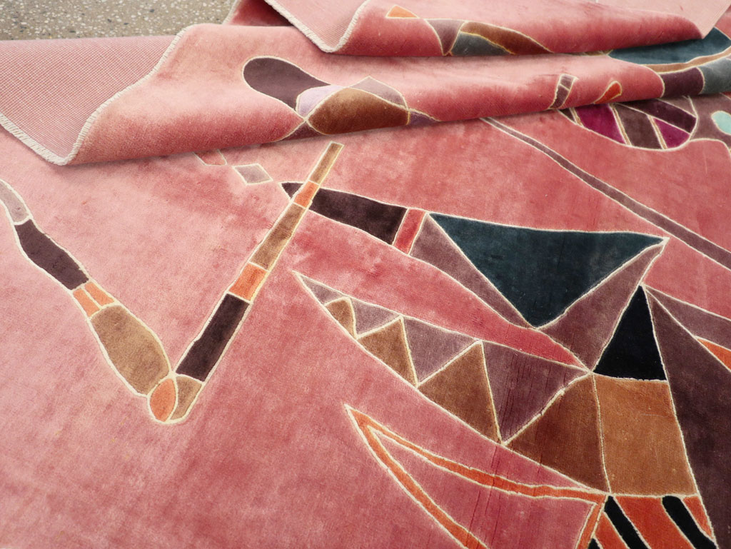 Vintage Turkish Cubist Style Art Deco Accent Carpet, No.30197 - Gss