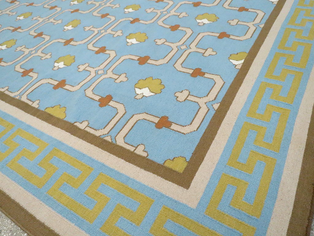 Contemporary Indian Flatweave Dhurrie Room Size Carpet, No.30199 - Gss