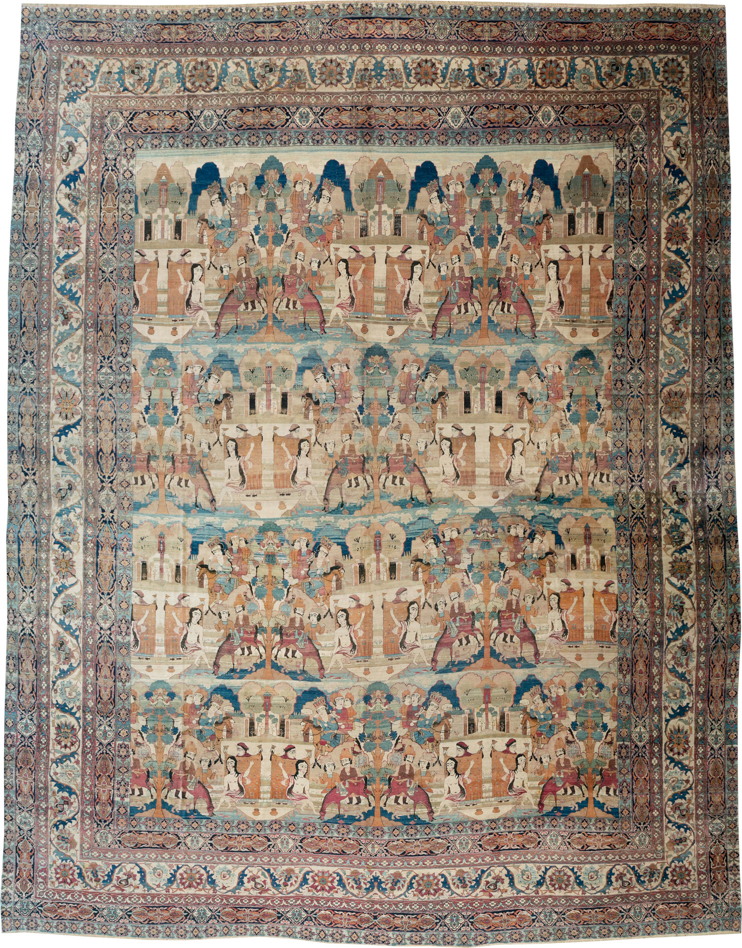 Antique Persian Lavar Kerman Pictorial Oversize Carpet, No.30212 - Gss