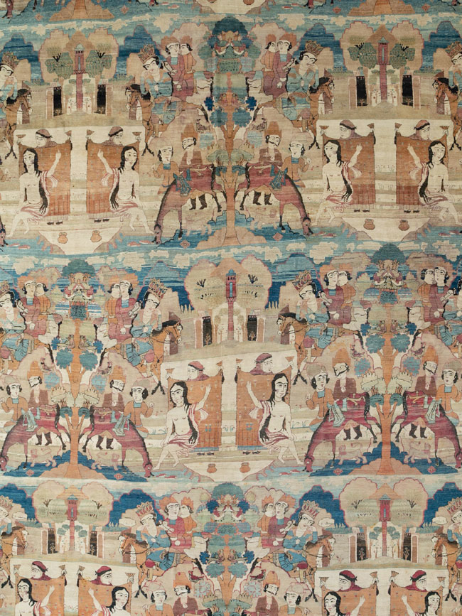 Antique Persian Lavar Kerman Pictorial Oversize Carpet, No.30212 - Gss