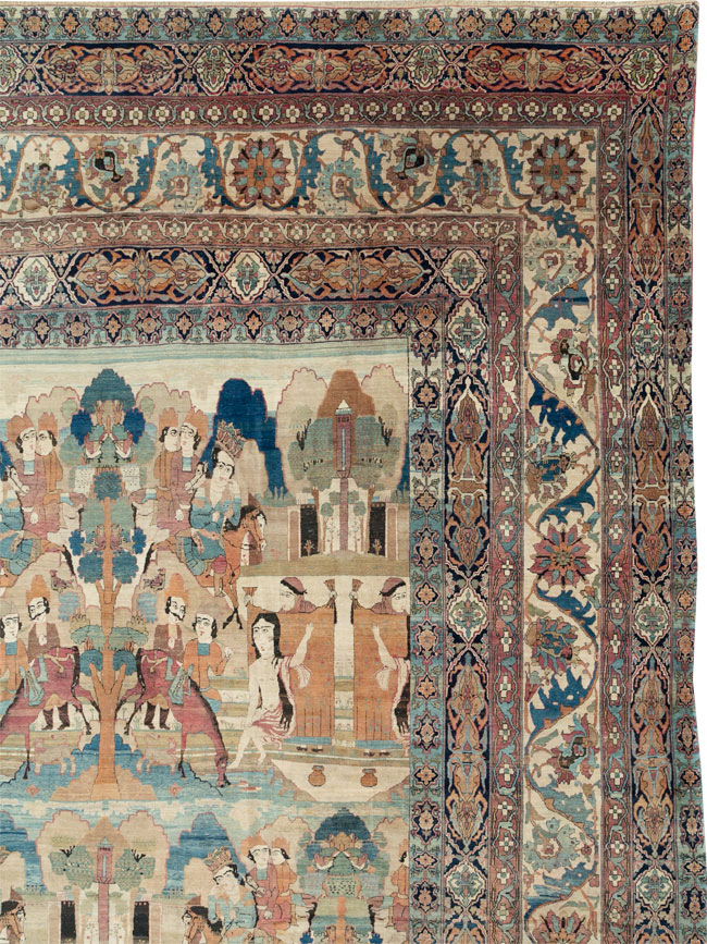 Antique Persian Lavar Kerman Pictorial Oversize Carpet, No.30212 - Gss