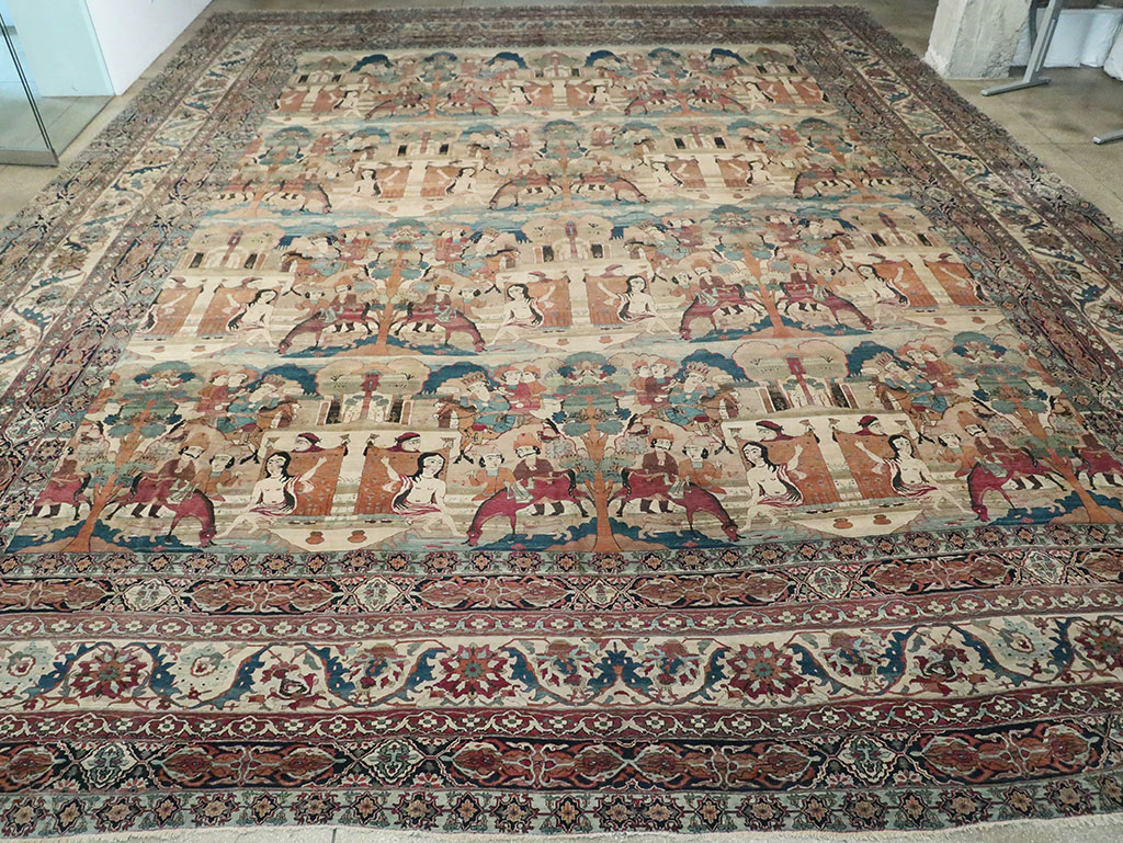Antique Persian Lavar Kerman Pictorial Oversize Carpet, No.30212 - Gss