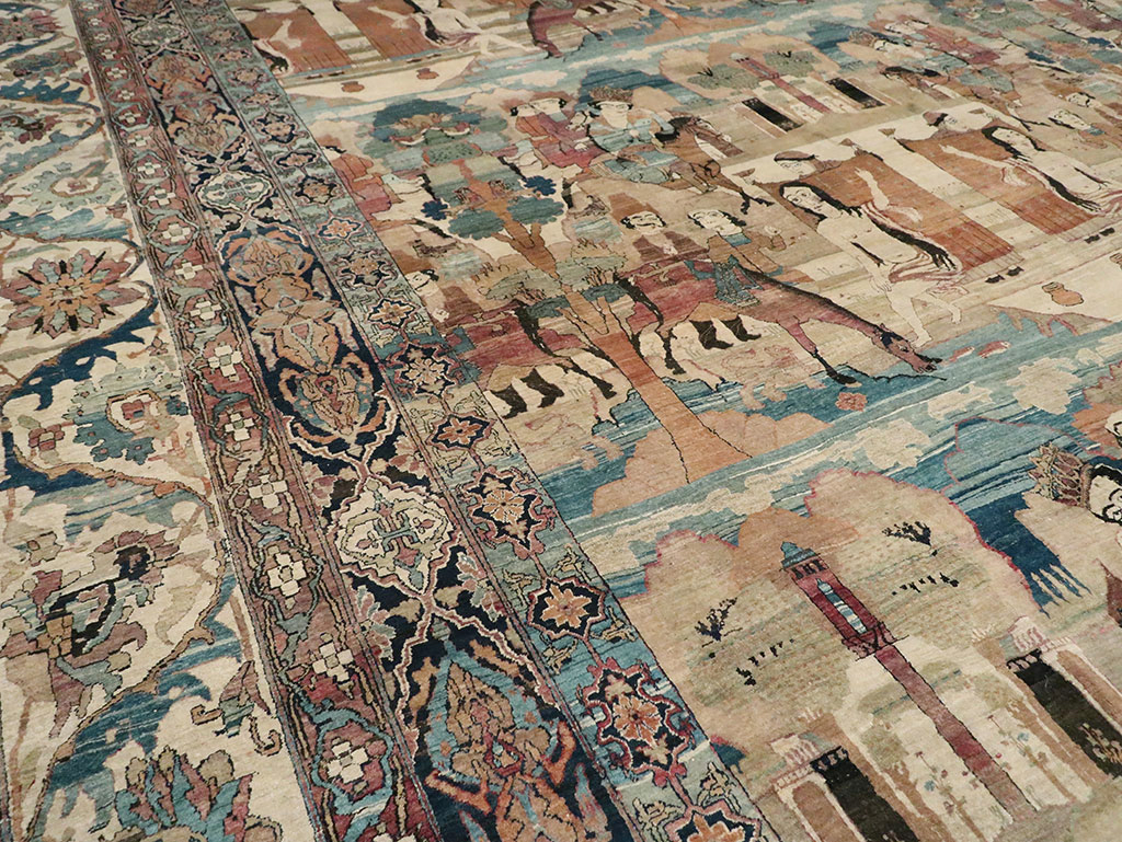 Antique Persian Lavar Kerman Pictorial Oversize Carpet, No.30212 - Gss