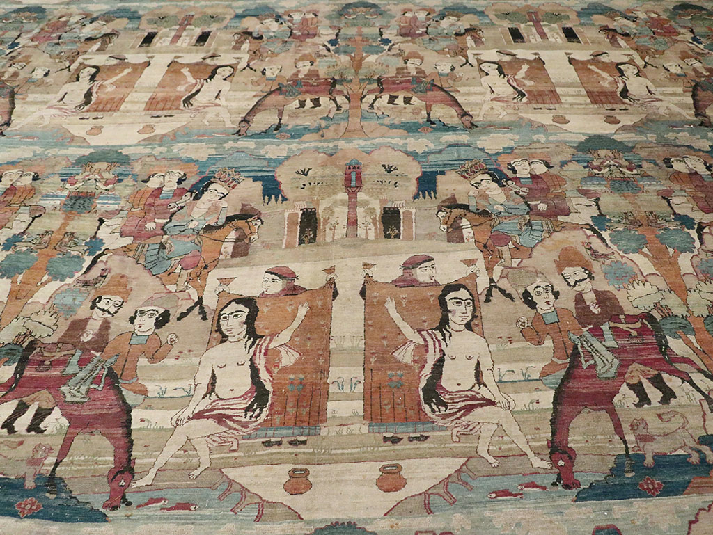 Antique Persian Lavar Kerman Pictorial Oversize Carpet, No.30212 - Gss