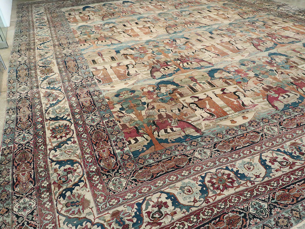 Antique Persian Lavar Kerman Pictorial Oversize Carpet, No.30212 - Gss