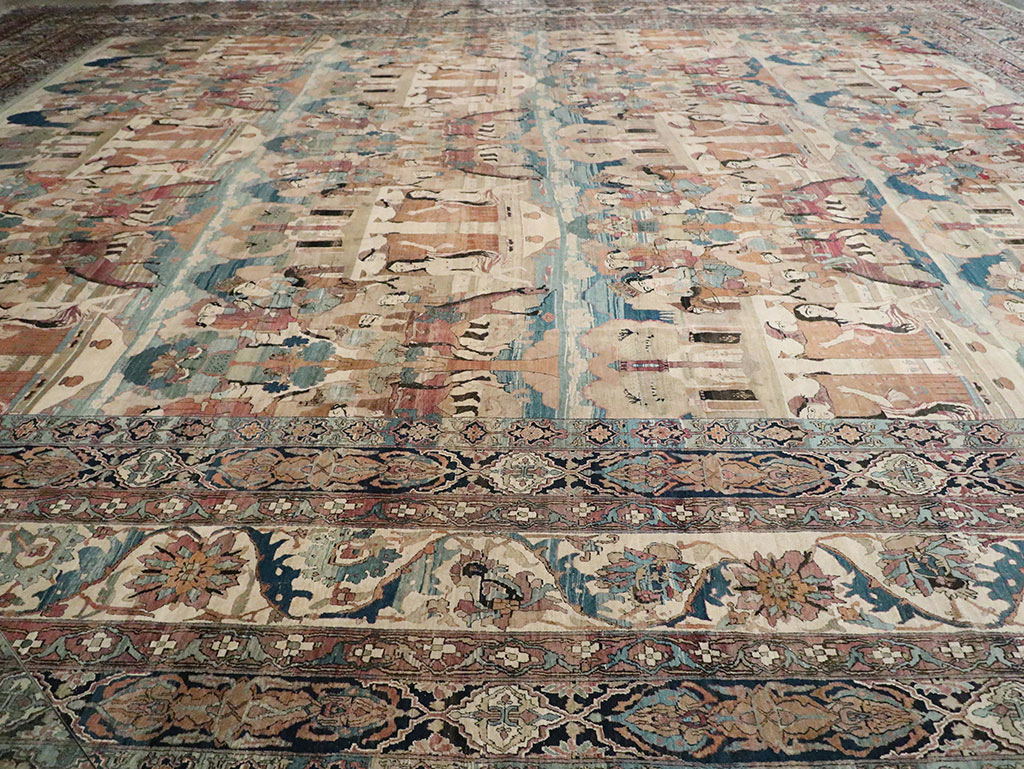 Antique Persian Lavar Kerman Pictorial Oversize Carpet, No.30212 - Gss