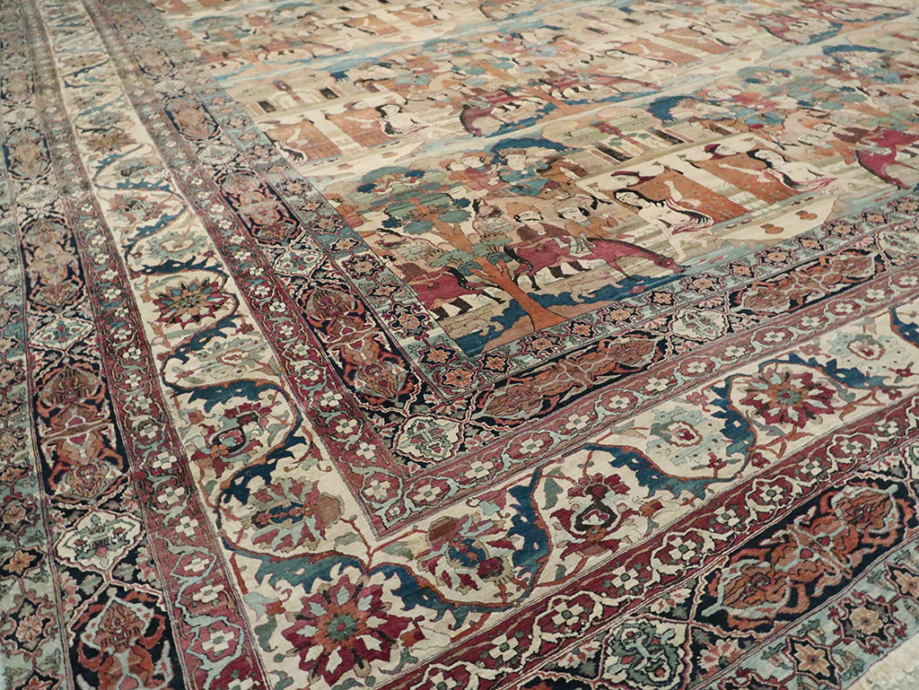 Antique Persian Lavar Kerman Pictorial Oversize Carpet, No.30212 - Gss