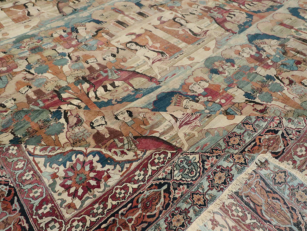 Antique Persian Lavar Kerman Pictorial Oversize Carpet, No.30212 - Gss