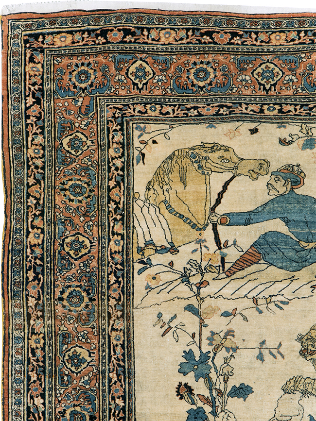 Antique Persian Tabriz Hadji Jalili Pictorial Rug, No.30225 - Gss