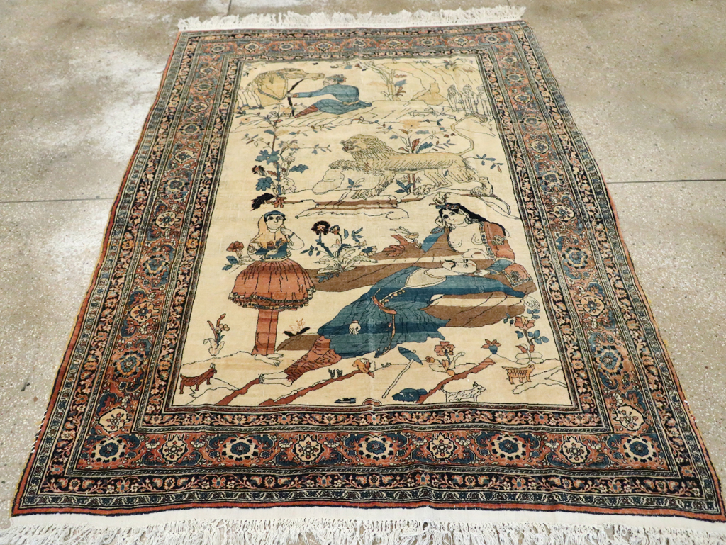Antique Persian Tabriz Hadji Jalili Pictorial Rug, No.30225 - Gss