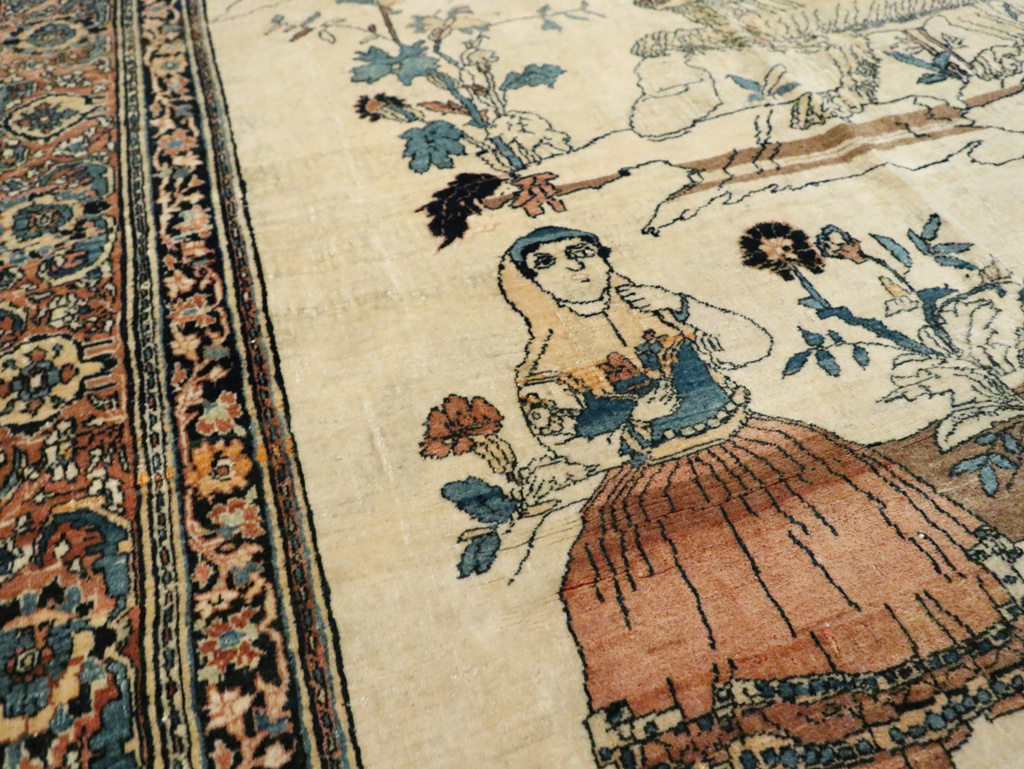 Antique Persian Tabriz Hadji Jalili Pictorial Rug, No.30225 - Gss