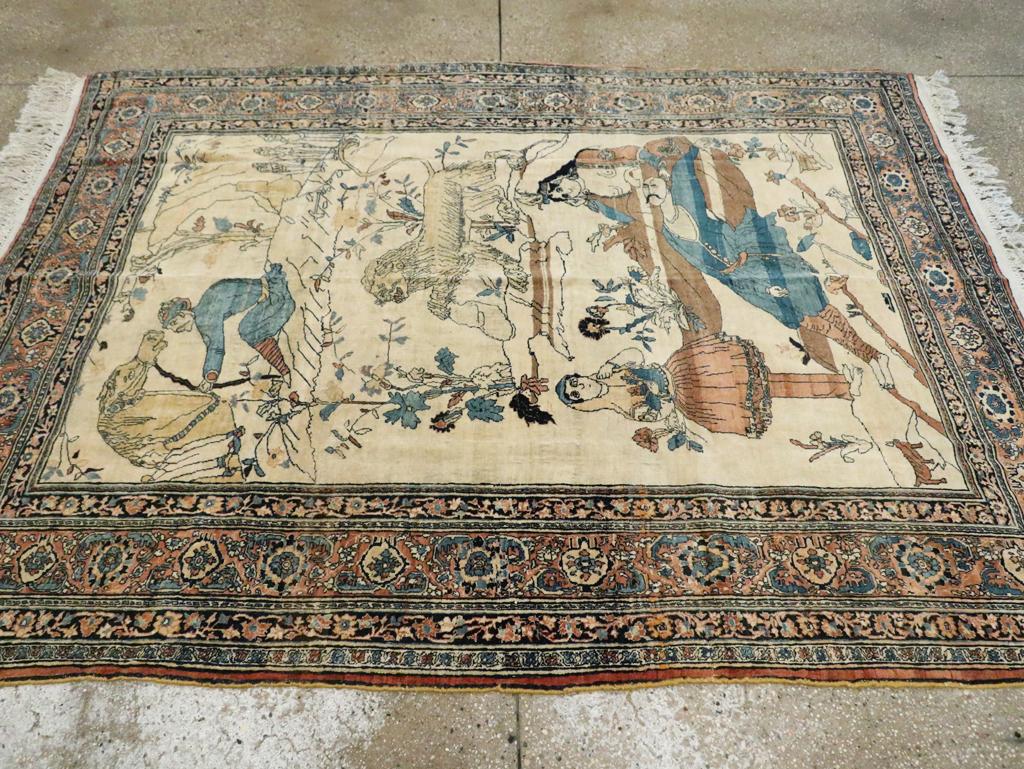 Antique Persian Tabriz Hadji Jalili Pictorial Rug, No.30225 - Gss