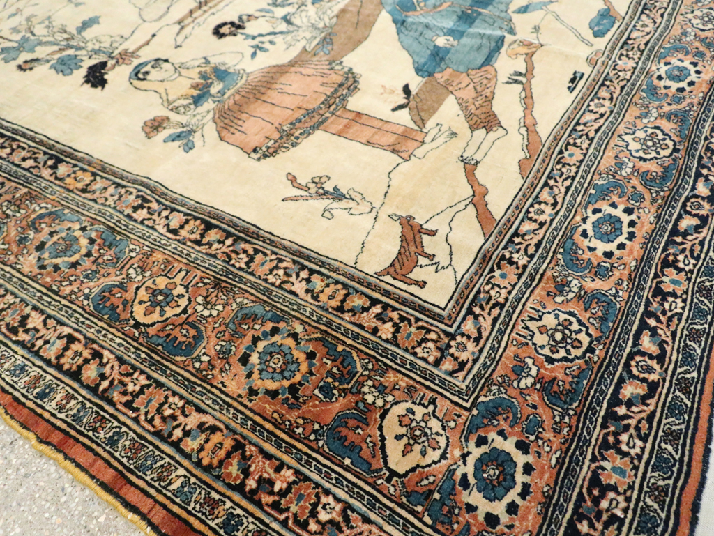Antique Persian Tabriz Hadji Jalili Pictorial Rug, No.30225 - Gss