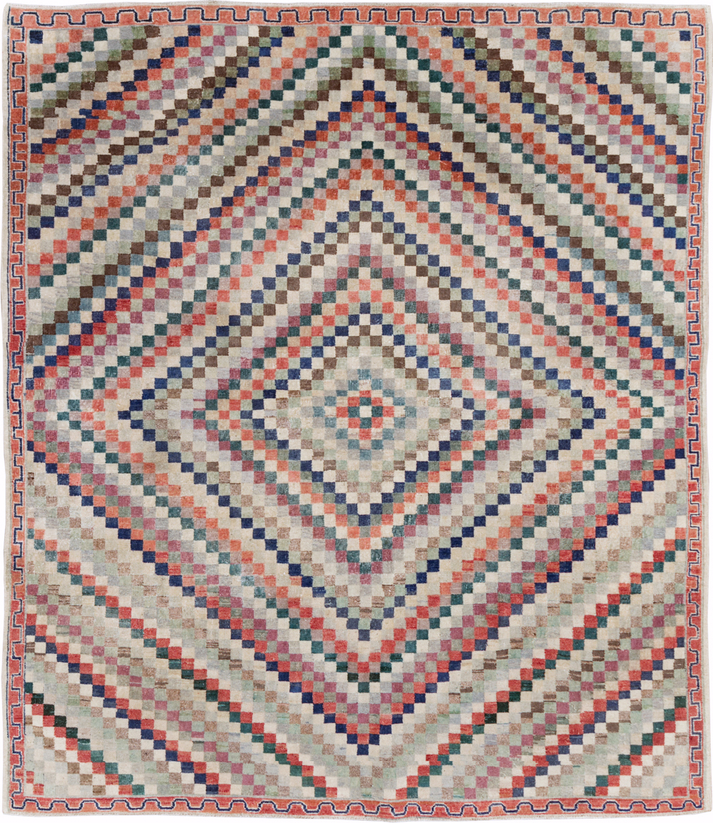 Vintage Anatolian Deco Carpet, No.30231 - Gss