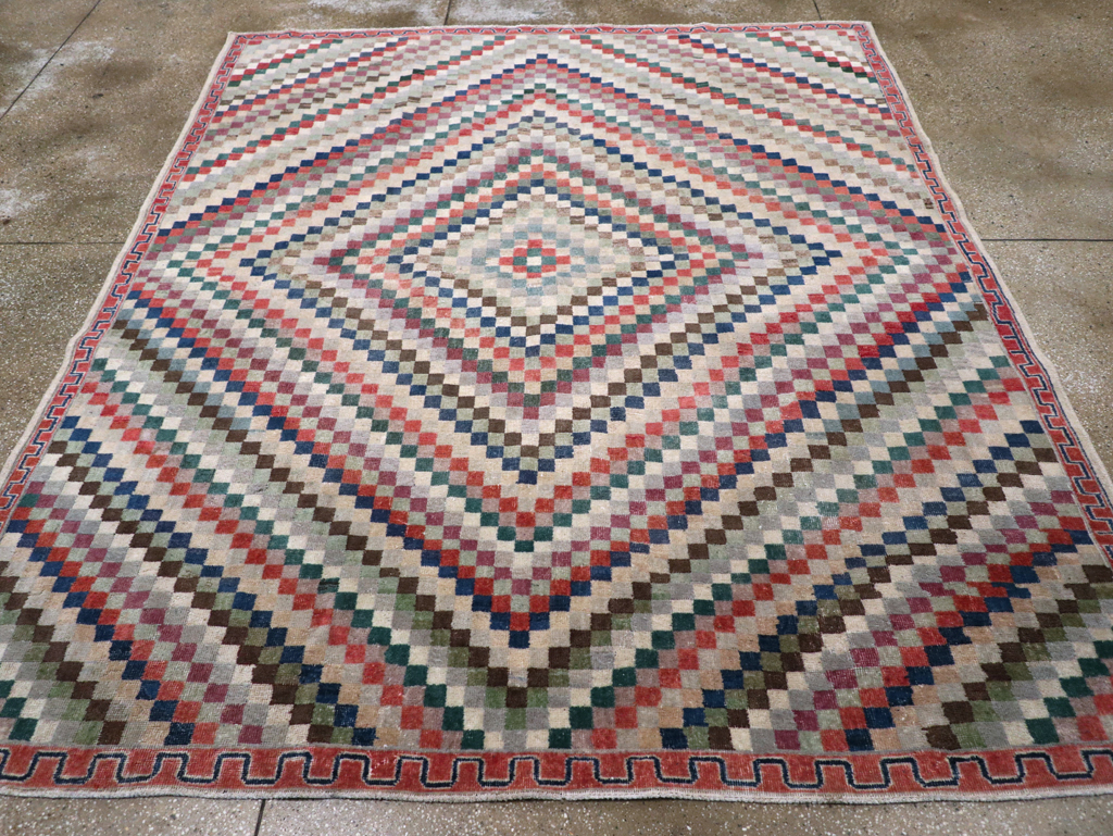 Vintage Anatolian Deco Carpet, No.30231 - Gss